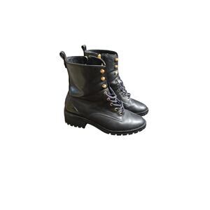 Tory Burch TB black leather ankle army boots women Pre-owned size 8 no box